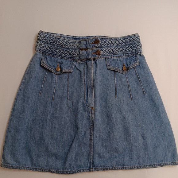 Free People Denim Mini Skirt Blue Size 4 High Waist Button Front Pockets - Picture 1 of 11